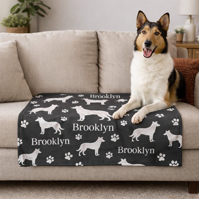 Smooth Collie Personalized Dog Blanket Dark Gray (Collie - smooth hair personalized blanket with collie name and favorite color. Gray shown here.)