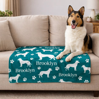 Smooth Collie Personalized Dog Blanket Deep Teal