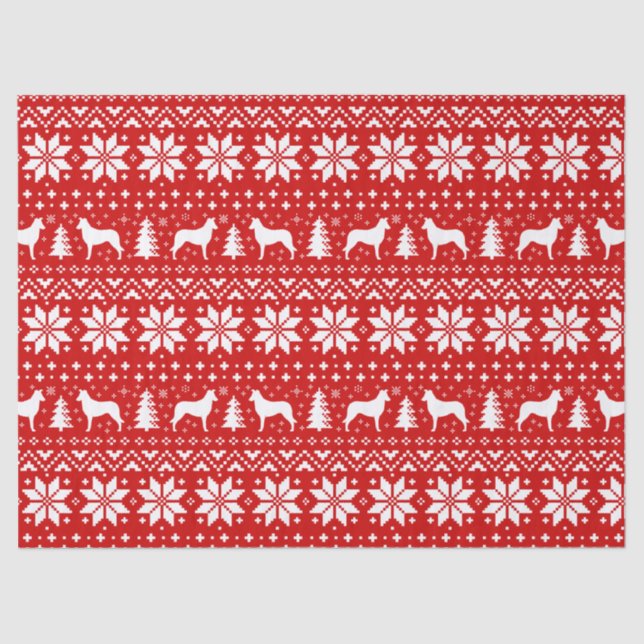 Smooth Collie Silhouettes Christmas Pattern Red Tissue Paper (Front)