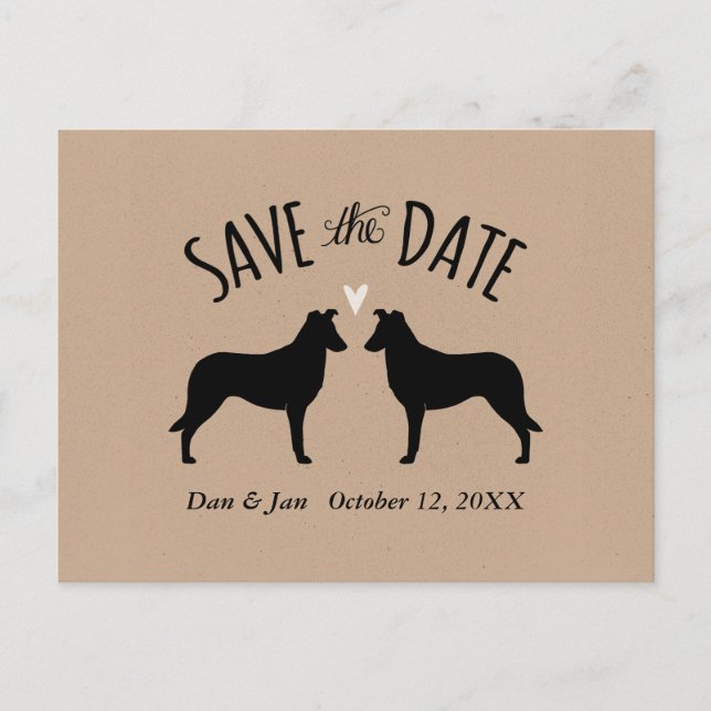 Smooth Collie Silhouettes Wedding Save the Date Announcement Postcard (Front)