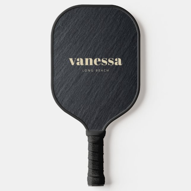 Smooth Dark Granite Minimal Modern Classic Name Pickleball Paddle (Front)