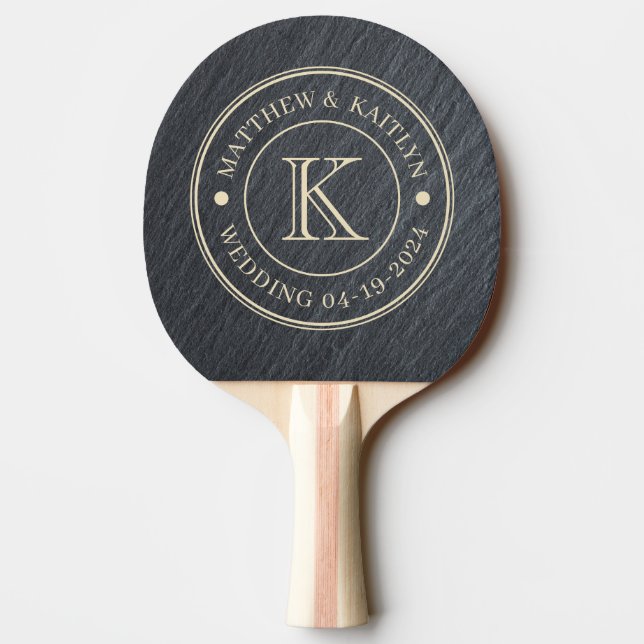 Smooth Dark Granite Wedding Monogram Ping Pong Paddle (Back)