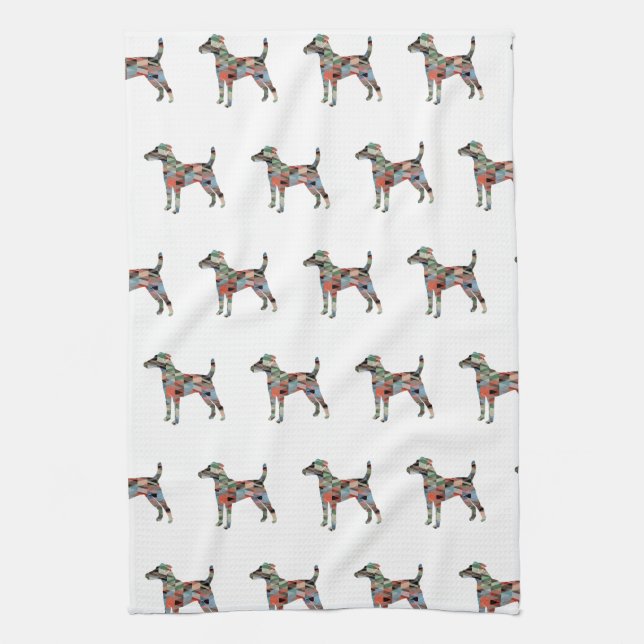Smooth Fox Terrier Dog Breed Geo Silhouette Plaid Kitchen Towel (Vertical)