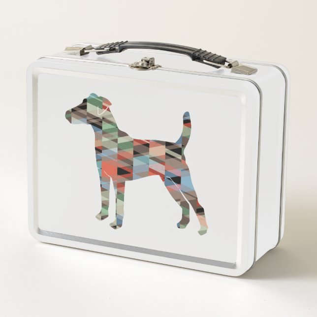 Smooth Fox Terrier Dog Breed Geo Silhouette Plaid Metal Lunch Box (Front)
