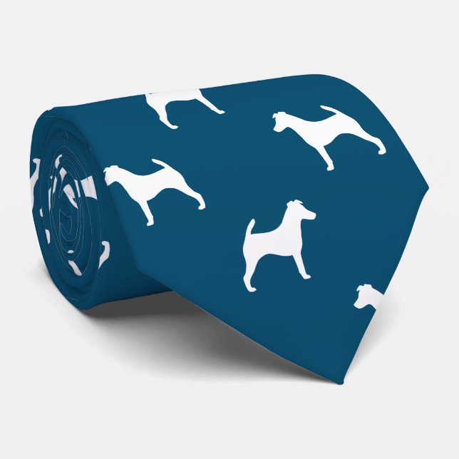 Smooth Fox Terrier Dog Silhouettes Pattern Blue Tie (Rolled)