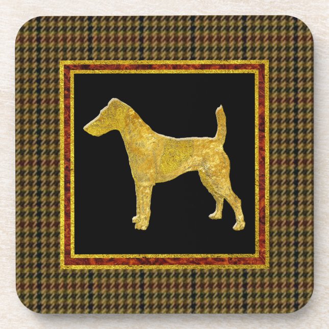 Smooth Fox Terrier Gold Tweed Pattern Coaster (Front)