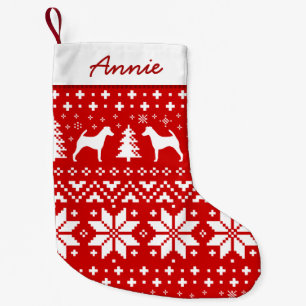 Smooth Fox Terrier Silhouettes Dogs Holiday Red Small Christmas Stocking