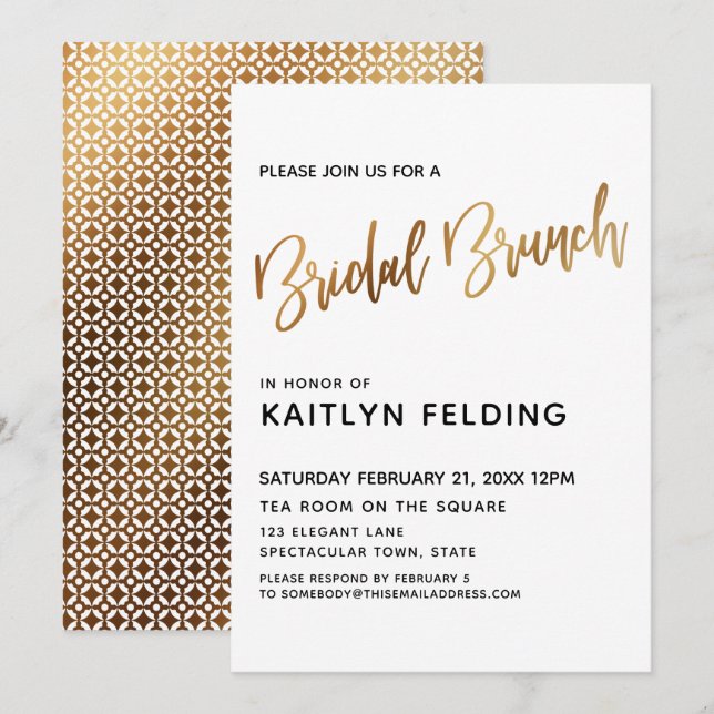 Smooth Gold Ombre Bridal Brunch Typography Invitation (Front/Back)