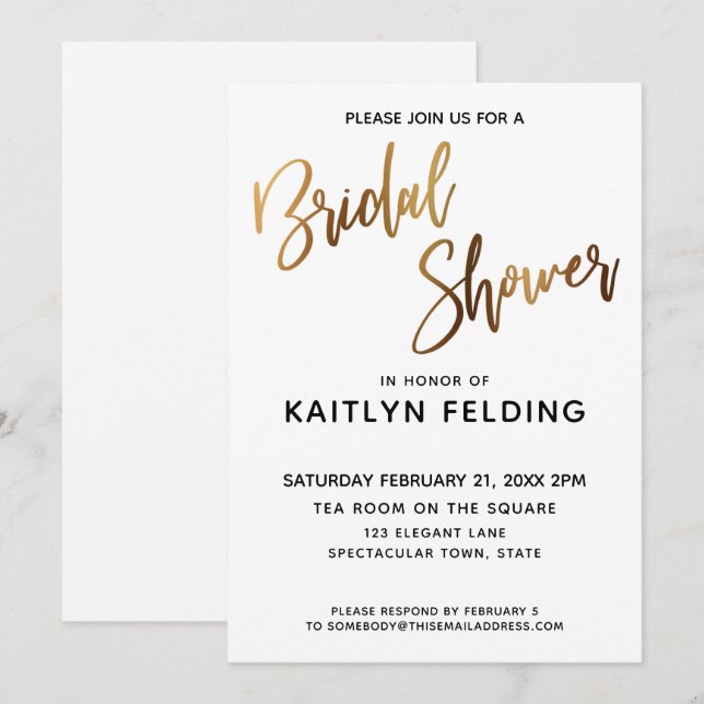 Smooth Gold Ombre Bridal Shower Typography Invitation (Front/Back)