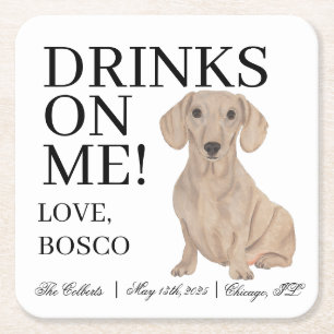 Smooth Red Dachshund Dog Wedding Square Paper Coaster