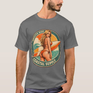 Smooth Ride Coastal Supply Surf Pin-up Graphic T-Shirt