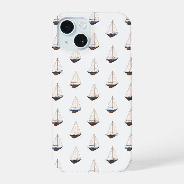 Smooth Sailing Preppy Nautical iPhone 15 Case (Back)