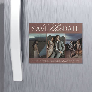 Smooth Script 3 Photo Save the Date Magnet