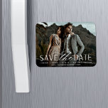 Smooth Script | Horizontal Photo Save the Date Magnet<br><div class="desc">A modern save the date magnet designed to accommodate your favourite horizontal or landscape oriented full-bleed engagement photo. "Save the date" appears near the bottom of your photo in white block and script lettering, with your names, wedding date and wedding location beneath. Use the additional line of text to share...</div>