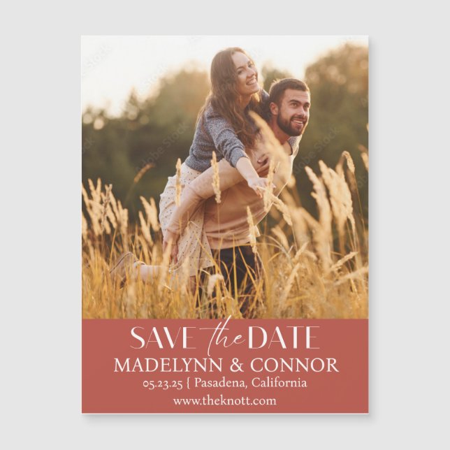 Smooth Script Photo Save the Date Magnetic Card (Front)