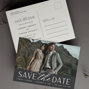 Smooth Script Photo Wedding Save the Date Announcement Postcard