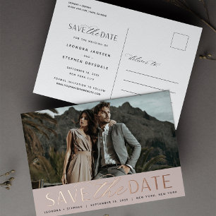 Smooth Script Photo Wedding Save the Date Foil Invitation Postcard