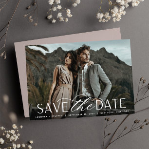 Smooth Script Single Horizontal Photo Wedding Save The Date