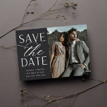 Smooth Script | Single Photo Wedding Save The Date<br><div class="desc">A modern save the date card designed to accommodate your favourite vertical engagement photo. "Save the date" appears alongside your photo in white block and script lettering,  with your names,  wedding date and wedding location beneath. Postcards reverse to reveal additional save the date details.</div>