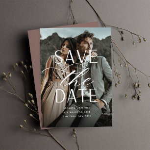 Smooth Script Single Vertical Photo Wedding Save The Date