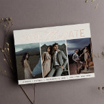 Smooth Script | Three Photo Save the Date<br><div class="desc">A modern save the date card designed to accommodate three vertical engagement photos aligned side by side. "Save the date" appears beneath your photos in rose gold foil block and script lettering, along with your names, wedding date and wedding location. Personalize the back with additional details, such as your wedding...</div>