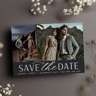 Smooth Script Two Photo Wedding Save The Date