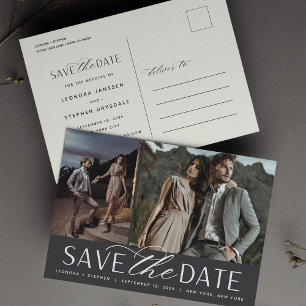 Smooth Script Two Photo Wedding Save the Date Announcement Postcard