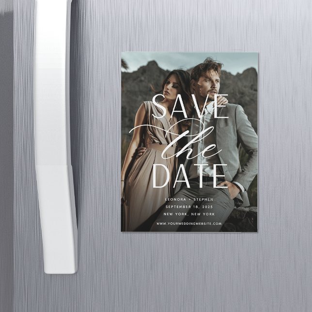 Smooth Script Vertical Photo Save the Date Magnet (Creator Uploaded)