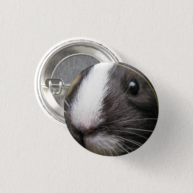 Smooth, Short Hair, Black and White Guinea Pig 1 Inch Round Button (Front & Back)