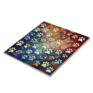 Smooth texture and intricate canine dog paw print  tile