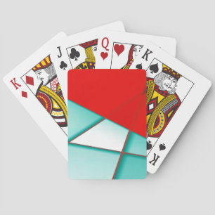 Smooth turcoise trapeze rectangle under red sheet  playing cards