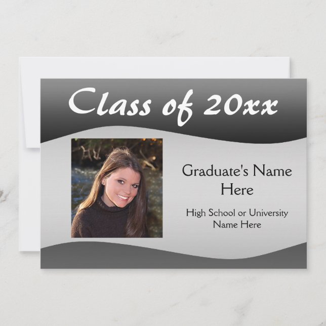 Smooth Wave Black/Grey Graduation Announcement (Front)