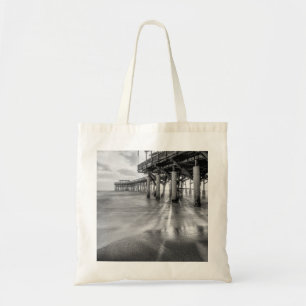 Smooth Waves At Cocoa Pier Grayscale Tote Bag