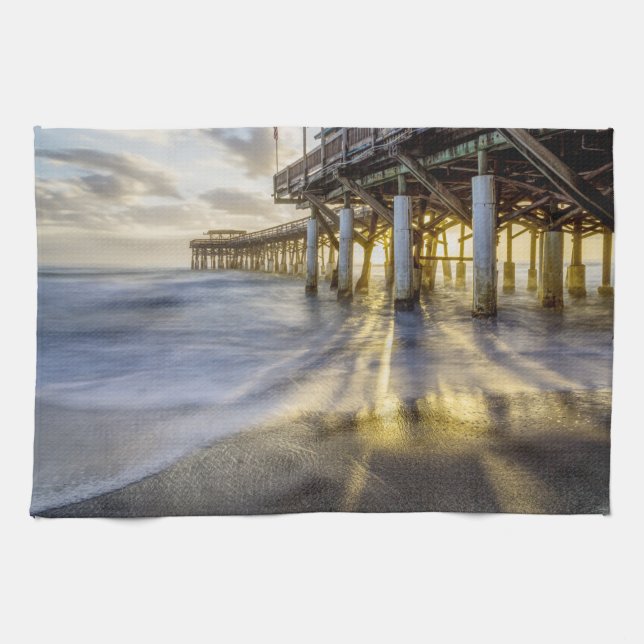 Smooth Waves At Cocoa Pier Kitchen Towel (Horizontal)
