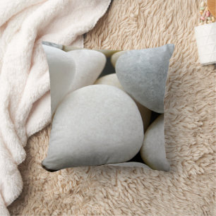 Smooth White Round Zen Pebbles Stone Nature Photo Throw Pillow