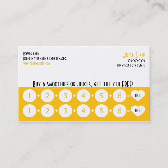 Smoothie & Juice Bar Business Card Loyalty Card (Front)