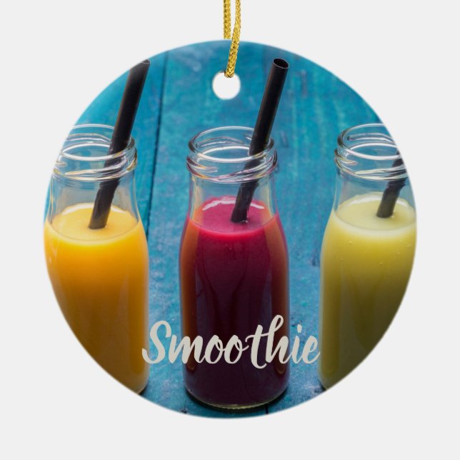 Smoothie juice drink mango orange kiwi gift ceramic ornament (Front)