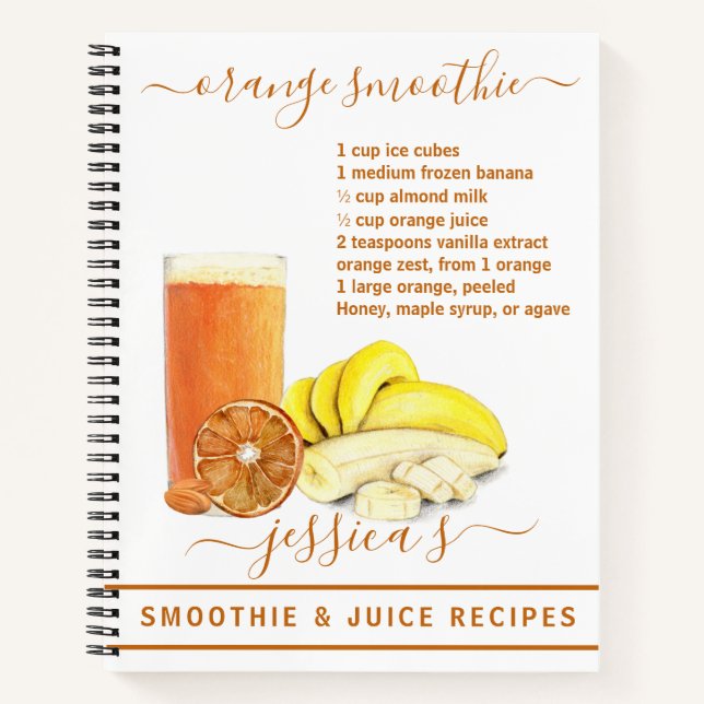Smoothie Watercolor Recipe Juice Fruit Orange Notebook (Front)
