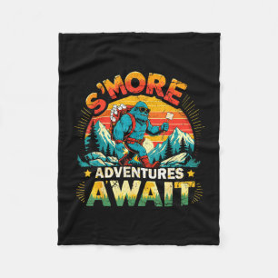 Smor adventures await funny bigfoot camping fleece blanket