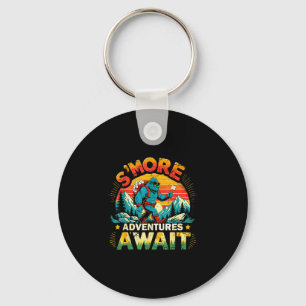 Smor adventures await funny bigfoot camping keychain