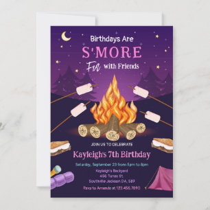 S'more Bonfire Camping Party Birthday Invitation