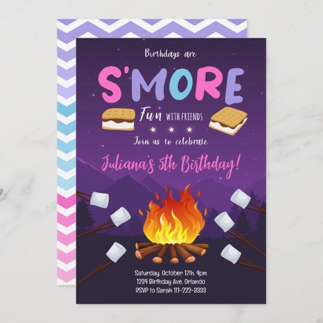 S'more Bonfire Smore Amusant Invitation Anniversai (Devant / Derrière)