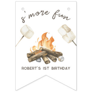 S'more Campfire 1st Birthday Party Bunting Flags