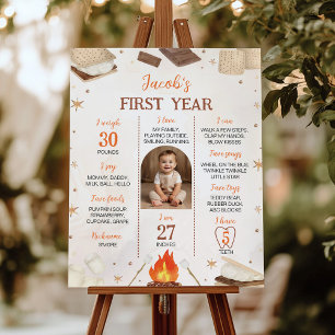 S'more Campfire 1st Birthday Photo Milestone Sign