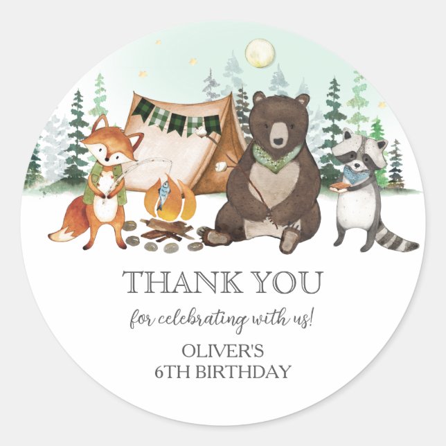 S'more Camping Bear Fox Raccoon Bonfire Birthday  Classic Round Sticker (Front)