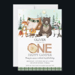 S'more Camping Bonfire Woodland One Happy Camper  Invitation<br><div class="desc">Personalize this awesome S'mores Woodland 1st birthday One Happy Camper invitation with your party details easily and quickly, simply press the customize it button to further re-arrange and format the style and placement of the text.  This unique invitation features cute watercolor woodland bear, fox and raccoon. Matching items available in...</div>