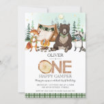 S'more Camping Bonfire Woodland One Happy Camper  Invitation<br><div class="desc">Personalize this awesome S'mores Woodland 1st birthday One Happy Camper invitation with your party details easily and quickly, simply press the customize it button to further re-arrange and format the style and placement of the text.  This unique invitation features cute watercolor woodland bear, fox and raccoon. Matching items available in...</div>