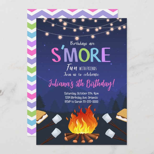 S'more Camping S'more Bonfire Birthday Invitation (Front/Back)