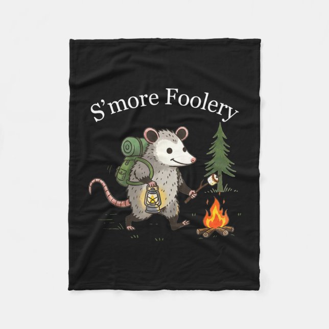 S'more foolery opossum marshmallow funny campfire fleece blanket (Front)