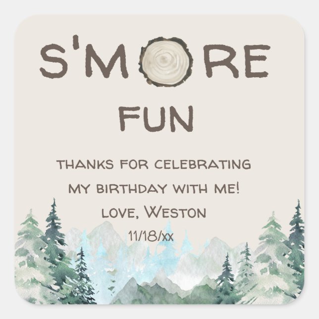 S'more Fun Birthday Thank You Favours Square Sticker (Front)